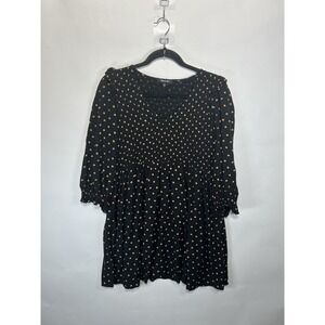 Madewell Womens Polka Dot Mini Dress Size S Black Smocked Balloon Sleeve Ruffle‎